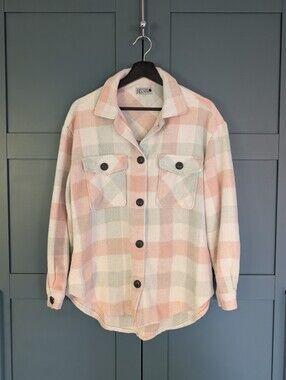 Soft Pastel Plaid Button-Up Shacket | Small